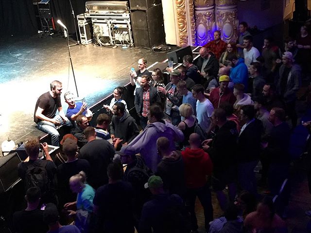 After my show tonight rather than leaving the stage I decided to sit on the edge of it.  I spent about an hour talking and talking pictures with the audience until everybody got a chance to say hello.  It was super fun meeting everyone.  Thanks Bournemouth England!